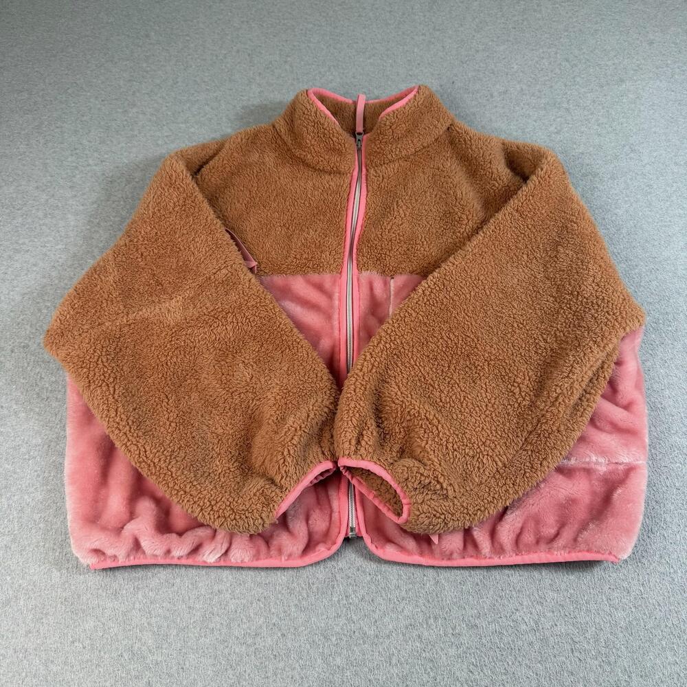 UGG Jacket Womens Large Brown Pink Sherpa Fleece Colorblock Full Zip Teddy Cozy